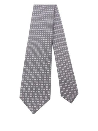 Hermès 2020s monogram-pattern silk tie - Grey