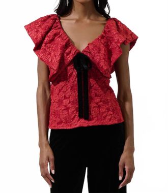 Sugarlips Maryn Jacquard Luci Babydoll Top In Burgundy