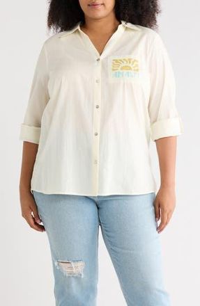 Daniel Rainn Postcard Tunic Button-Up Shirt in R008 Ivory at Nordstrom Rack, Size 1X