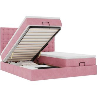 vidaXL Estructura De Cama Otomana Colchones Terciopelo Rosa 160x200cm Vidaxl