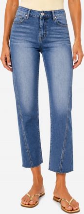 1822 Denim Silk Ankle Straight Jeans With Seam Detail In Medium Wash