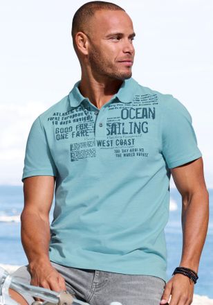 John Devin Poloshirt JOHN DEVIN mit Print, Herren, Gr. XXL (60/62), blau (t&uuml;rkis), Slub, Obermaterial: 100% Baumwolle, bedruckt, regular fit, Rundhals, abgestepp