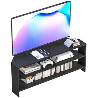 HOMCOM Corner TV Stand - TV Unit With Open Shelves For 47 Inch TV - Black | TJ Hughes