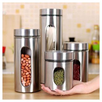 Trade Shop Trade Shop - Set 4pz Contenitori Per Alimenti In Acciaio Per T&egrave; Caff&egrave; Spezie Biscotti Zucchero