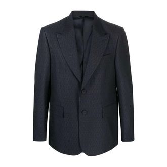 Fendi Formal Blazers, male, Blue, Size: L FF Motif Wool Jacket