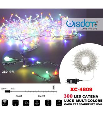 Trade Shop Trade Shop - Cadena De Luz 300 Led Luci&eacute;rnagas Luz Multicolor Cable Transparente Xc-4809