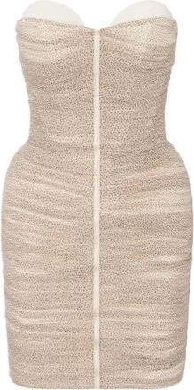 Elisabetta Franchi Crepon Mini Jurk Met Micro-Stippenprint - Dames - Feestkleedjes - Beige - L - Kleedjes