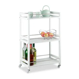 Relaxdays Camarera Con 3 Repisas, Carrito De Cocina, Carro Servicio, Bamb&uacute;, Acero Y Tablero Dm, 80,5 X 51 X 30cm, Blanco - Relaxdays