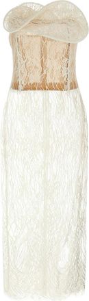 Magda Butrym White Semi Transparent Lace Midi Dress