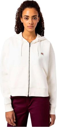 Dickies Witte Cardigan met Ritssluiting en Logo - Dames - Vesten met rits - Wit - L - Katoen - Hoodies & sweatvesten