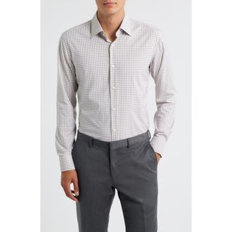 BOSS Hank Slim Fit Shadow Check Stretch Dress Shirt in Medium Beige at Nordstrom Rack, Size 14.5 - R