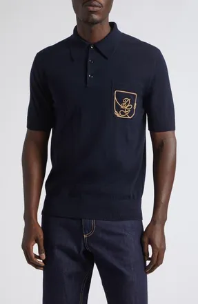 Dolce & Gabbana Logo Embroidered Virgin Wool Polo in Blu Scurissimo 1 at Nordstrom, Size 52
