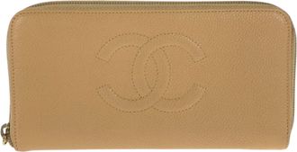 Chanel Beige Grained Calfskin Long Wallet (Bi-Fold) (Pre-Owned)