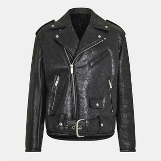 Off-white Mens Off White Solid Patterned Lapel Collared Bike Jacket in Black - Size Small