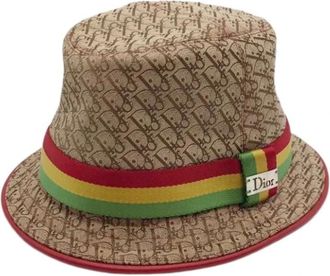 Dior Pre-owned Accessories, female, Beige, Size: ONE SIZE Pre-owned Canvas Leather Rastatrotter Hat