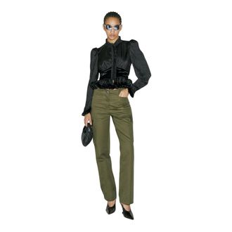 Paco Rabanne Straight Trousers, female, Green, Size: 2XS Twill Cargo Pants