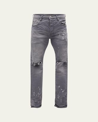 Purple Mens Knee-Slit Jeans with Paint Splatter
