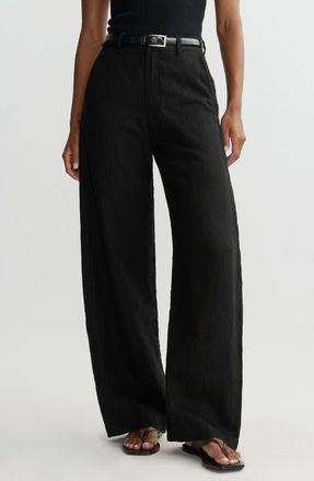 DL1961 Taylor High Waist Linen Barrel Leg Pants in Black Linen at Nordstrom, Size 31