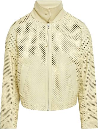 Ferragamo Womens Perforated Leather Jacket In Yellow