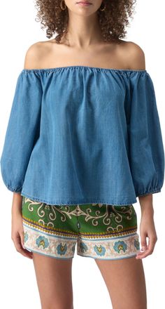 Sanctuary Beach To Bar Blouse In Bit Of Blue Wash