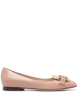 Tod's chain-embellished leather ballerina shoes - Pink
