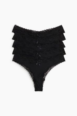 H&M 5-pack Microfibre And Lace Brazilian Briefs in Black at Nordstrom, Size X-Small