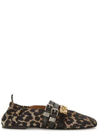 Ganni Leopard-print Suede Ballet Flats - 40 (IT40/ UK7)