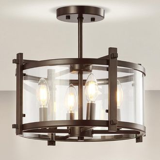 Jonathan Y Designs Hampdon 15 Iron/Glass Modern Drum LED Flush Mount