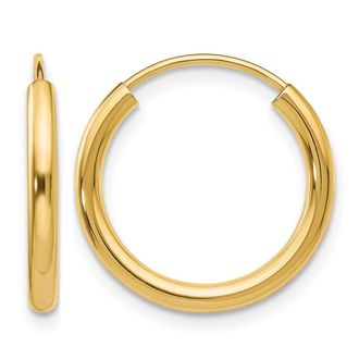 Diamond2Deal 14k Gold Polished Round Endless 2mm Hoop Earrings