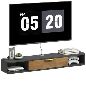 HOMCOM 120 cm Floating TV Unit with Storage Entertainment Media Console Grey | TJ Hughes