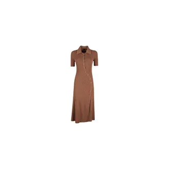Yes-Zee Elegant Rib Knit Long Dress with Classic Womens Collar