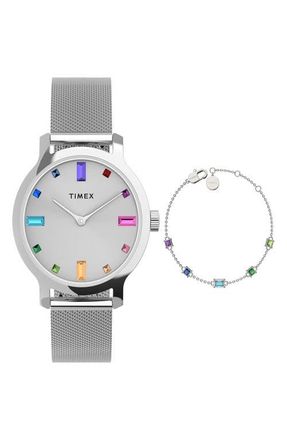 Timex Transcend Mesh Strap Watch & Bracelet Gift Set, 31mm in Silver-Tone at Nordstrom