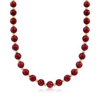 Ross-Simons Ruby Bead Necklace With 14kt Yellow Gold