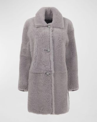 Gorski Reversible Lamb Shearling Stroller Jacket w/ Leather Buttons
