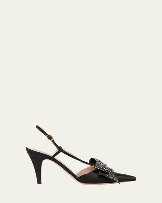 Valentino Garavani 85mm Bowow Embellished Satin Slingback Pumps