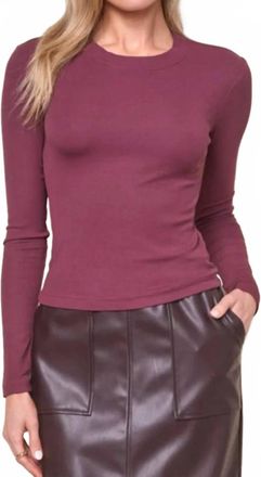 Stateside Rib Long Sleeve Crewneck Top In Cabernet