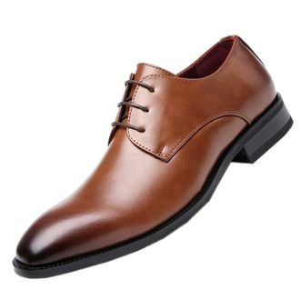 Generic Shoes Dress Oxford for Men Lace Up Burnished Toe Derby Shoes Vegan Leather Low Top Rubber Sole Anti-Slip Non Slip Block Heel Wedding(Brown,7.5 UK)