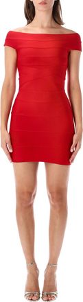 Rotate Fitted Knit Off-The-Shoulder Mini Dress
