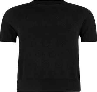 Philipp Plein Knit Top Monogram - Dames - Ronde hals truien - Zwart - M - Truien & Vesten