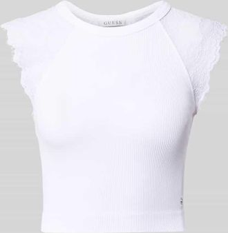 Guess Crop Top mit Spitzenbesatz Modell MILLIE in Weiss, Gr&ouml;&szlig;e XL