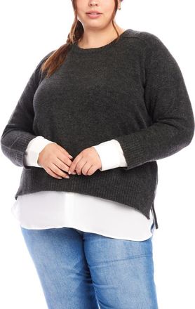Karen Kane Mixed Media Layered Crewneck Sweater in Charcoal at Nordstrom, Size 3 X