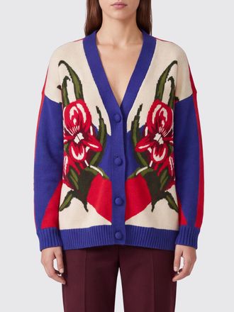 Farm Rio Floral Print Wool Blend Cardigan with Dropped Shoulders