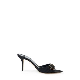 Elisabetta Franchi Heeled Mules, female, Black, Size: 6 US Leather Mules with Straps