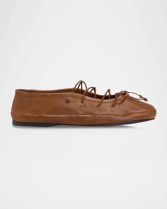 Miu Miu Vitello Leather Lace-Up Ballerina Flats