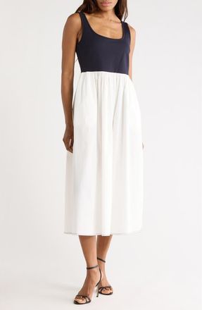 Diane Von F&uuml;rstenberg Selena Sleeveless Mixed Media Midi Dress in White /Midnight at Nordstrom Rack, Size Xx-Small