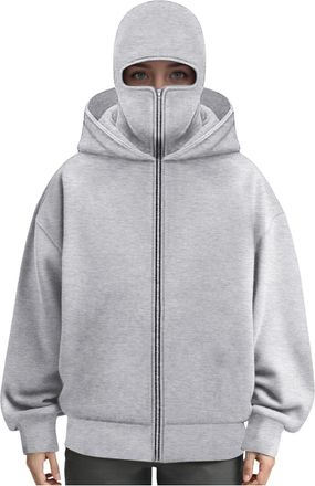 Generic Hoodies Balaclava Double Hooded Zip Jacket Wind resistant Full Zip Athletic Workout Winter Sweatshirt With Built In Double Jacket Hoodie With Mask Win