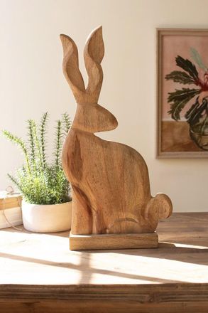 Kalalou Tall Carved Wooden Rabbit On A Base