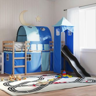 Berkfield Home Bunk Bed without Mattress with Slide & Curtains Blue 80x200 cm