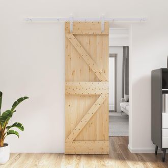 Berkfield Home Sliding Door with Hardware Set 70x210 cm Solid Wood Pine in Brown
