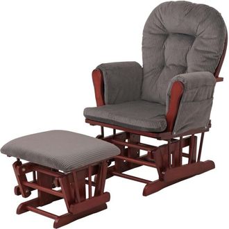 Hhg Non utilizzato] Poltrona a dondolo HHG 021 sedia relax poggiapiedi Stoffa/tessuto a coste (320g/m²), grigio scuro, struttura bianca